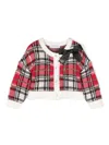 Monnalisa Checked Crew-neck Cardigan In Red