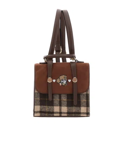 Monnalisa Check-pattern Embroidered Backpack In Brown