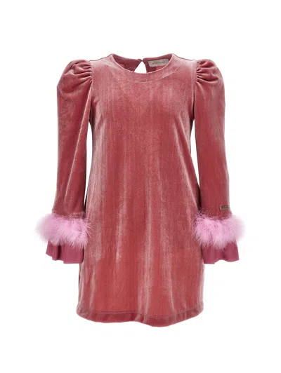 Monnalisa Kids'   Chenille Bon Ton Dress In Blush Pink