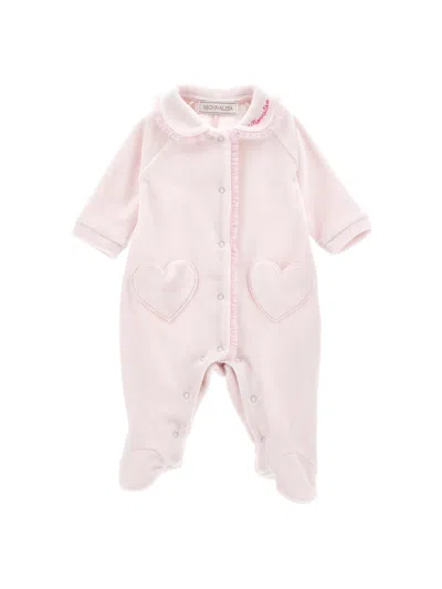 Monnalisa Kids'   Chenille Playsuit With Tulle Edging In Dusty Pink Rose