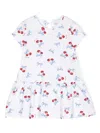 Monnalisa Cherry Bow-print Dress In White