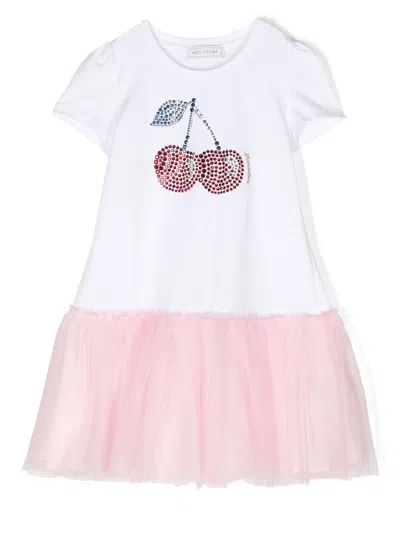 Monnalisa Kids' Cherry-motif Tulle T-shirt Dress In White