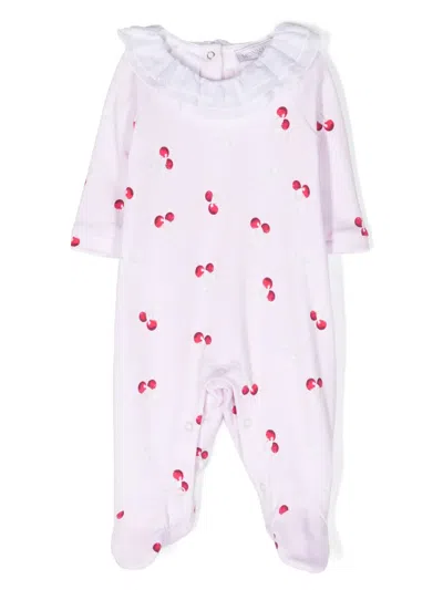 Monnalisa Cherry-print Cotton Babygrow Set In Pink