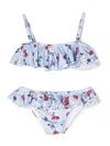 Monnalisa Cherry-print Ruffle Bikini Set In Blue