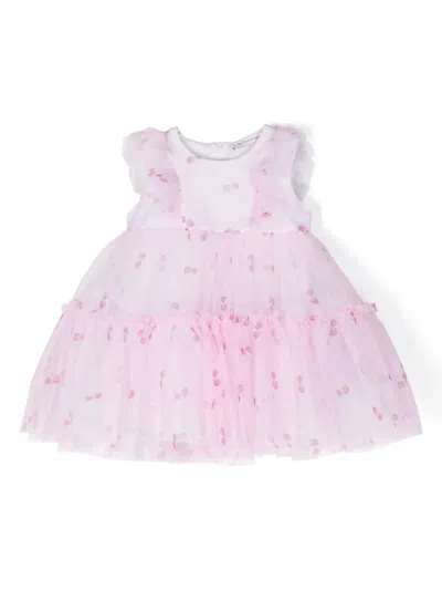 Monnalisa Babies' Cherry-print Ruffled-detailed Dress In Pink