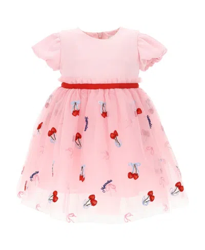 Monnalisa Cherry Printed Ruffled Dress In Pink
