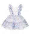 Monnalisa Cherry-printed Tulle Dress In Nuvola