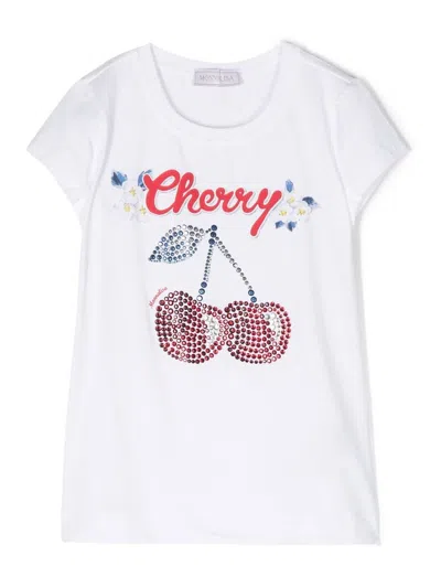 Monnalisa Kids' Cherry Rhinestone-embellished T-shirt In White