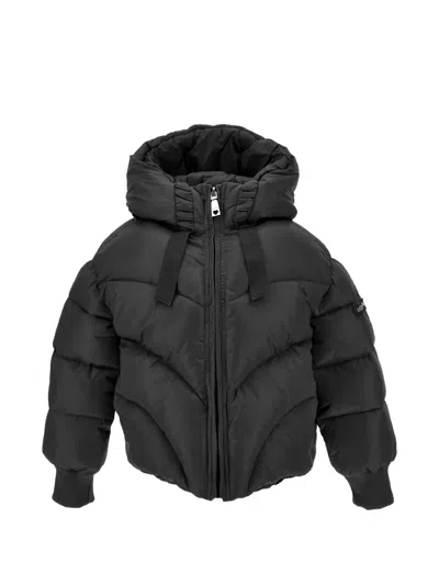 Monnalisa Kids' Chevron-quilted Hooded Jacket In Black