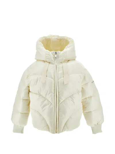 Monnalisa Kids' Chevron-quilted Hooded Jacket In Neutral