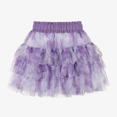 Monnalisa Chic Kids' Girls Lilac Floral Tiered Tulle Skirt In Purple