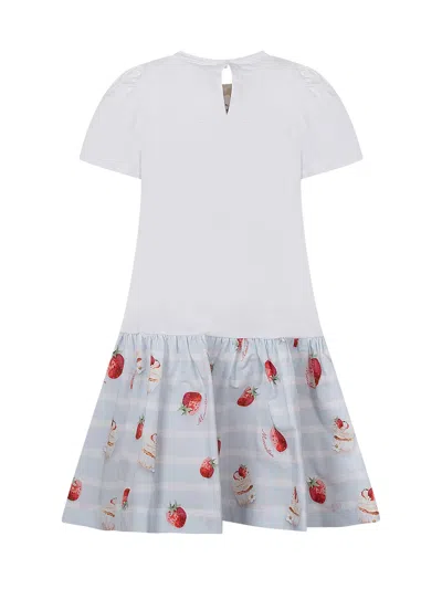 Monnalisa Chic Mini Suit With Front Design For Spring/summer 2026 In Bianco/azzurro