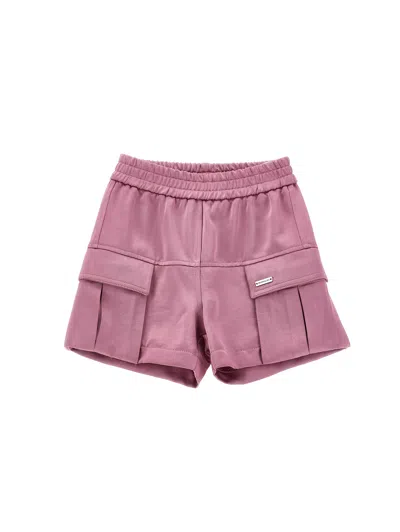 Monnalisa Kids'   Chic Satin Cargo Bermuda Shorts In Blush Pink