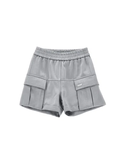 Monnalisa Kids'   Chic Satin Cargo Bermuda Shorts In Pearl Grey