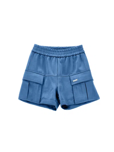 Monnalisa Kids'   Chic Satin Cargo Bermuda Shorts In Steel Blue