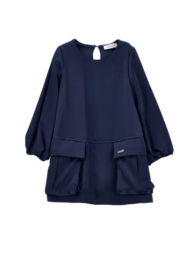 Monnalisa Kids'   Chic Satin Cargo Dress In Navy Blue