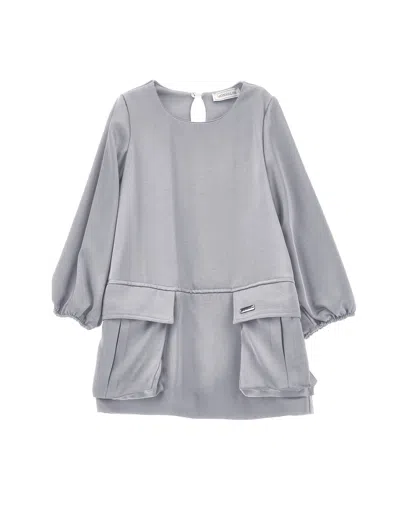 Monnalisa Kids'   Chic Satin Cargo Dress In Pearl Grey