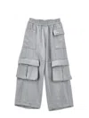 Monnalisa Chic Satin Cargo Trousers In Pearl Grey