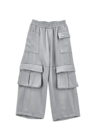 Monnalisa Kids'   Chic Satin Cargo Trousers In Pearl Grey