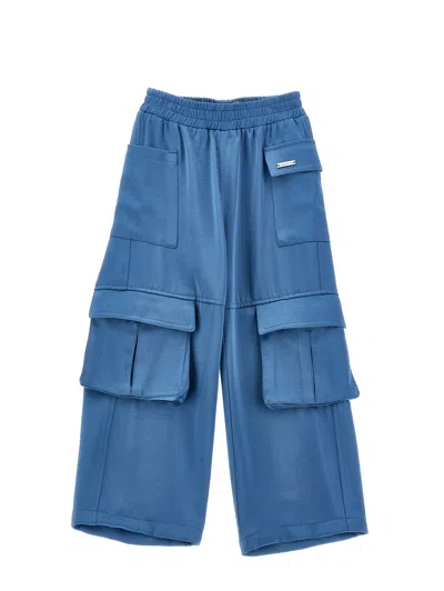 Monnalisa Kids'   Chic Satin Cargo Trousers In Steel Blue