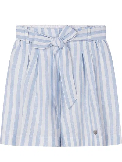 Monnalisa Chic Striped Mini Shorts In Blue
