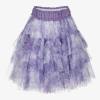 MONNALISA CHIC TEEN GIRLS LILAC FLORAL TIERED TULLE SKIRT