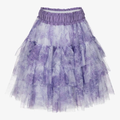 Monnalisa Chic Teen Girls Lilac Floral Tiered Tulle Skirt In Purple
