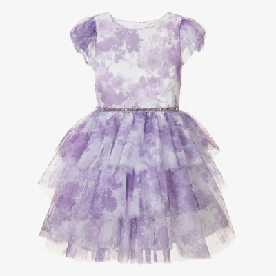 Monnalisa Chic Teen Girls Lilac Purple Floral Tulle Dress