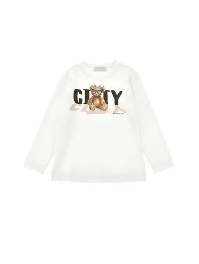 Monnalisa Kids' Teddy Bear-print Long-sleeve Top In White