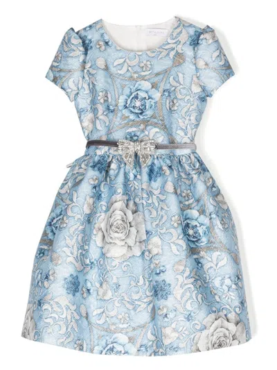 Monnalisa Kids' Clarissa Floral Jacquard Dress In Blue