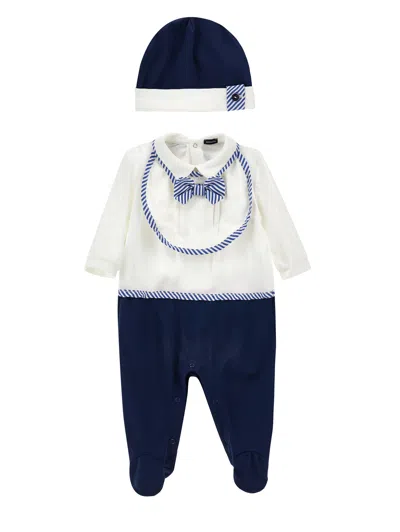 Monnalisa Striped Babygrow Set In Blue