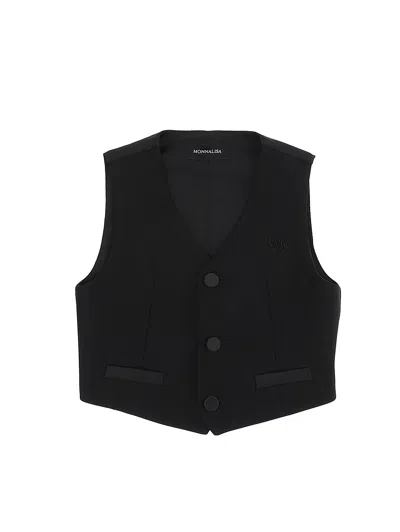 Monnalisa Kids'   Classic Waistcoat With Satin Details In Black