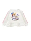Monnalisa Closed Sweatshirt With Ruffles In Cream + Pink