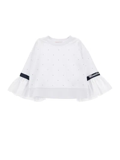 Monnalisa Kids'   Closed Sweatshirt With Ruffles In White