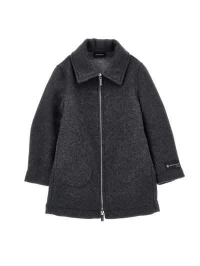 Monnalisa Kids'   Cloth Coat With Hood In Medium Grey.+ Light Grey