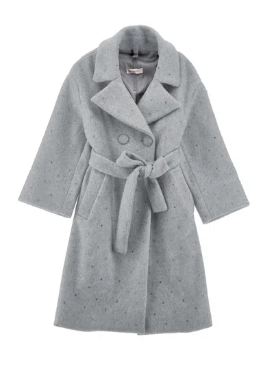 Monnalisa Kids'   Cloth Coat With Rhinestones In Grey