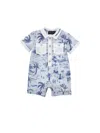 Monnalisa Cloth Romper With Collar In Sky Blue + Bluette