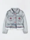 Monnalisa Ruffled Lace-trimmed Denim Jacket In Denim
