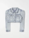 Monnalisa Girls Blue Rhinestone Cropped Denim Jacket In Denim
