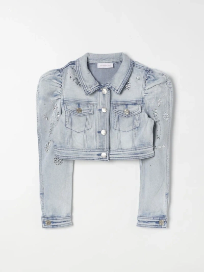 Monnalisa Kids' Girls Blue Rhinestone Cropped Denim Jacket