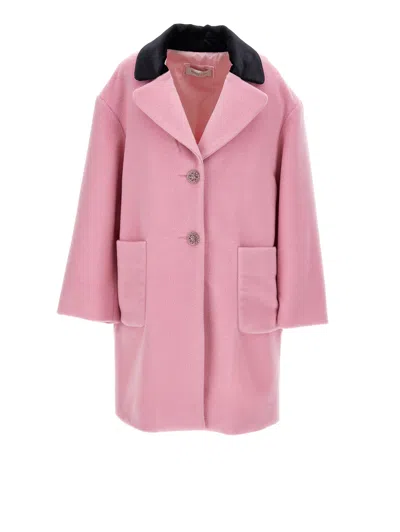 Monnalisa Kids'   Coat With Velour Collar In Rosa Fairy Tale