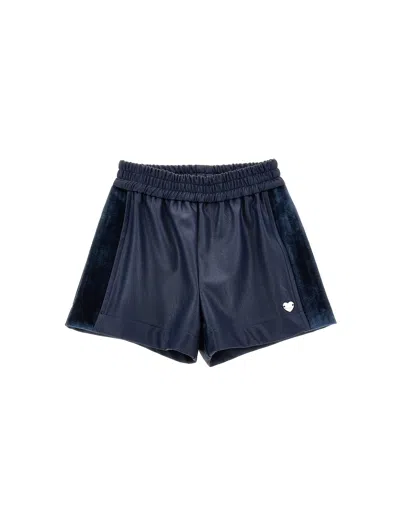 Monnalisa Kids'   Coated Fabric Bermuda Shorts In Navy Blue
