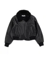 Monnalisa Coated Fabric Bomber Biker Jacket In Black