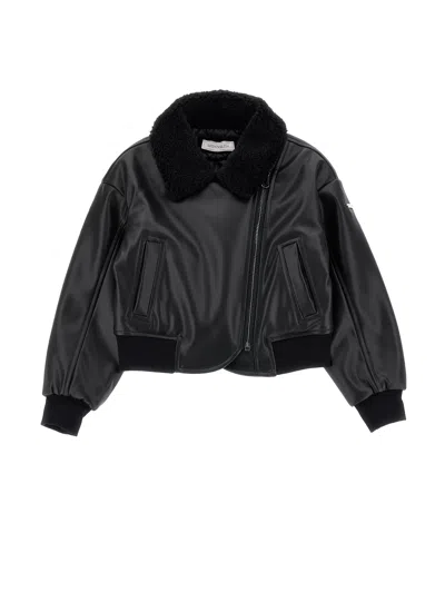 Monnalisa Kids'   Coated Fabric Bomber Biker Jacket In Black