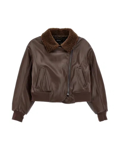 Monnalisa Kids'   Coated Fabric Bomber Biker Jacket In Dark Brown