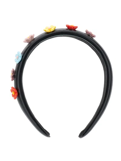 Monnalisa Kids'   Coated Fabric Headband With Flowers In Black