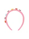Monnalisa Coated Fabric Headband With Flowers In Bright Peach Pink