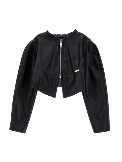Monnalisa Kids'   Coated Fabric Jacket In Black