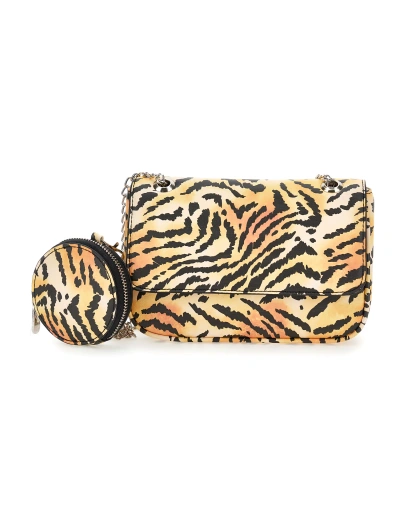 Monnalisa Kids'   Coated Fabric Shoulder Bag In Caramel + Black