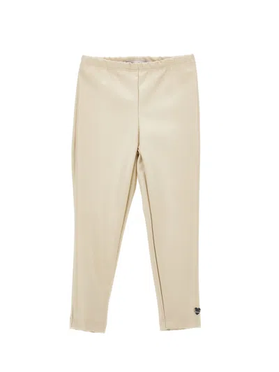 Monnalisa Kids'   Coated Fabric Stretch Leggings In Ecru